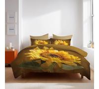 Emperor Duvet Cover Orange-yellow Retro oil painting sunflower Brushed Microfiber Bedding Sets - Soft Thick Quilt Covers with 2 Pillow Shams,Reversible Printed Comforter Cover (260x220cm)