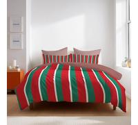 Emperor Duvet Cover Red-green Stripes Christmas tiled Brushed Microfiber Bedding Sets - Soft Thick Quilt Covers with 2 Pillow Shams,Reversible Printed Comforter Cover (260x220cm)