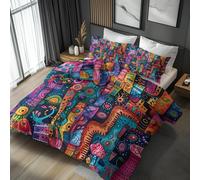 Emperor Duvet Cover Set Abstract Bedding - 3 Piece with 2 Pillowcases, Colorful Printed Design, for Bedroom Decor, Soft Brushed Microfiber, Zip Fastening - CHQ749