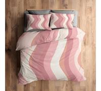 Emperor Duvet Cover Set Abstract Wave Bedding - 3 Piece with 2 Pillowcases, Pink Striped Printed Design, for Bedroom Decor, Soft Brushed Microfiber, Zip Fastening [N0826]