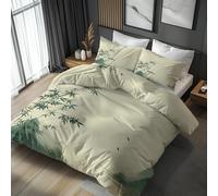 Emperor Duvet Cover Set Bamboos, Reversible Quilt Cover, 2 Pillowcases, Chinese Japanese Asian Bedding 3 Piece Bedroom Decor, Soft Microfiber & Zip (BR62)