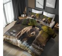Emperor Duvet Cover Set Bear Bedding - 3 Piece with 2 Pillowcases, Wild Bear Animal Printed Design, for Bedroom Decor, Soft Brushed Microfiber, Zip Fastening - AZ169
