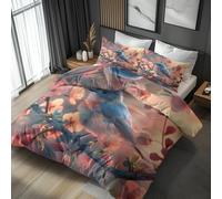 Emperor Duvet Cover Set Bird Bedding - 3 Piece with 2 Pillowcases, Pink Floral Printed Design, for Bedroom Decor, Soft Brushed Microfiber, Zip Fastening - QHD656