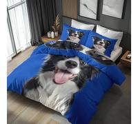 Emperor Duvet Cover Set Border Collie Bedding - 3 Piece with 2 Pillowcases, Cute Dog Animals Printed Design, for Bedroom Decor, Soft Brushed Microfiber, Zip Fastening - FD505
