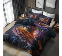 Emperor Duvet Cover Set Butterfly Bedding - 3 Piece with 2 Pillowcases, Art Floral Printed Design, for Bedroom Decor, Soft Brushed Microfiber, Zip Fastening - QHD651