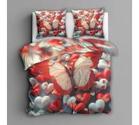 Emperor Duvet Cover Set Butterfly - Red Heart Bedding 3 Piece with 2 Pillow Cases - Reversible Design & Bedroom Decorations - Soft Microfibre Quilt Cover with Zip L&-6157