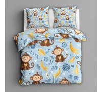 Emperor Duvet Cover Set Cartoon Monkey - Banana Blue Bedding 3 Piece with 2 Pillow Cases - Reversible Design & Bedroom Decorations - Soft Microfibre Quilt Cover with Zip L&-5305