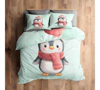 Emperor Duvet Cover Set Christmas Bedding - 3 Piece with 2 Pillowcases, Cute Penguin Xmas Printed Design, for Bedroom Decor, Soft Brushed Microfiber, Zip Fastening - XI234