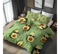 Emperor Duvet Cover Set Cute Avocado, Reversible Emperor Bedding Sets Sage Green Cartoon Pattern for Bedroom Decor, Soft Microfibre Quilt Cover, 2 Pillowcases, Zip FV139