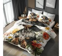Emperor Duvet Cover Set Dachshund Bedding - 3 Piece with 2 Pillowcases, Cute Dog Animals Printed Design, for Bedroom Decor, Soft Brushed Microfiber, Zip Fastening - QHD599