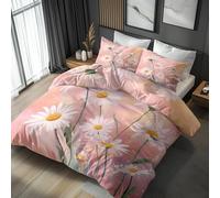 Emperor Duvet Cover Set Daisy Bedding - 3 Piece with 2 Pillowcases, Pink Floral Printed Design, for Bedroom Decor, Soft Brushed Microfiber, Zip Fastening - QHD227