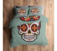 Emperor Duvet Cover Set, Day of The Dead Bedding 3 Piece - Mexican Sugar Skull Pattern, Soft Hypoallergenic Microfibre Quilt Cover, 2 Pillowcases, with Zip, Bedroom Decor AC748