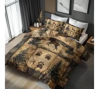 Emperor Duvet Cover Set Deer Bedding - 3 Piece with 2 Pillowcases, Farm Vintage Printed Design, for Bedroom Decor, Soft Brushed Microfiber, Zip Fastening - QD284