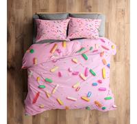 Emperor Duvet Cover Set Donut Sprinkles Bedding - 3 Piece with 2 Pillowcases, Pink Sweet Dessert Printed Design, for Bedroom Decor, Soft Brushed Microfiber, Zip Fastening - XI125