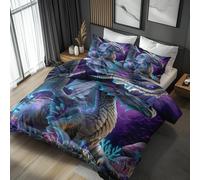 Emperor Duvet Cover Set Dragon Bedding - 3 Piece with 2 Pillowcases, Western Fantasy Printed Design, for Bedroom Decor, Soft Brushed Microfiber, Zip Fastening - QHD630