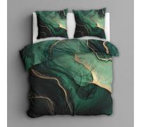 Emperor Duvet Cover Set, Emerald Green Marble Bedding 3 Piece - Green Gold Pattern, Soft Hypoallergenic Microfibre Quilt Cover, 2 Pillowcases, with Zip, Bedroom Decor AE4900