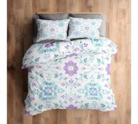 Emperor Duvet Cover Set Floral Bedding - 3 Piece with 2 Pillowcases, Purple Blue Watercolor Printed Design, for Bedroom Decor, Soft Brushed Microfiber, Zip Fastening - XI057