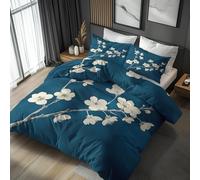 Emperor Duvet Cover Set Floral Bedding - 3 Piece with 2 Pillowcases, White Flowers Printed Design, for Bedroom Decor, Soft Brushed Microfiber, Zip Fastening - QD671