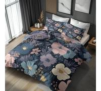 Emperor Duvet Cover Set Floral Country Navy Blue, Reversible Emperor Bedding Sets Colorful Rustic Flower Pattern for Bedroom Decor, Soft Microfibre Quilt Cover, 2 Pillowcases, Zip XHDB73