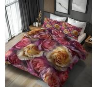 Emperor Duvet Cover Set Flower Bedding - 3 Piece with 2 Pillowcases, Art 3D Floral Printed Design, for Bedroom Decor, Soft Brushed Microfiber, Zip Fastening - OC502