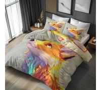 Emperor Duvet Cover Set Fox Bedding - 3 Piece with 2 Pillowcases, Art Animals Printed Design, for Bedroom Decor, Soft Brushed Microfiber, Zip Fastening - QD567
