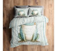 Emperor Duvet Cover Set Frog Bedding - 3 Piece with 2 Pillowcases, Kids Cute Cartoon Printed Design, for Bedroom Decor, Soft Brushed Microfiber, Zip Fastening - XI109