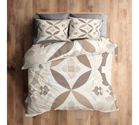 Emperor Duvet Cover Set Geometric Bedding - 3 Piece with 2 Pillowcases, Modern Abstract Beige Printed Design, for Bedroom Decor, Soft Brushed Microfiber, Zip Fastening - ON644