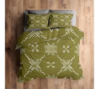 Emperor Duvet Cover Set Geometric Bedding - 3 Piece with 2 Pillowcases, Modern Abstract Green Printed Design, for Bedroom Decor, Soft Brushed Microfiber, Zip Fastening - ON639