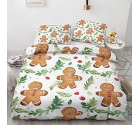 Emperor Duvet Cover Set Gingerbread Man - Christmas Bedding 3 Piece with 2 Pillow Cases - Reversible Design & Bedroom Decorations - Soft Microfibre Quilt Cover with Zip M&-3023