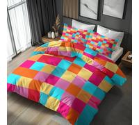 Emperor Duvet Cover Set Gingham Bedding - 3 Piece with 2 Pillowcases, Art Colorful Printed Design, for Bedroom Decor, Soft Brushed Microfiber, Zip Fastening - QD635