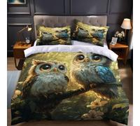 Emperor Duvet Cover Set green 290 x 235 cm Forest Owl Microfiber 3 Pcs Bedding with Zipper Closure and 2 Pillowcases