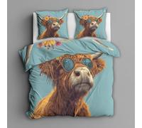 Emperor Duvet Cover Set, Highland Cow Bedding 3 Piece - Farmhouse Animal Cattle Pattern, Soft Hypoallergenic Microfibre Quilt Cover, 2 Pillowcases, with Zip, Bedroom Decor AA77