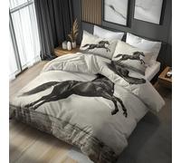 Emperor Duvet Cover Set Horse Bedding - 3 Piece with 2 Pillowcases, Black and White Animals Printed Design, for Bedroom Decor, Soft Brushed Microfiber, Zip Fastening - QD578