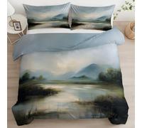 Emperor Duvet Cover Set Landscape Mountains Rivers 3D printed Bedding Set Soft Brushed Microfiber Polyester, Blue Gray Reversible Breathable Soft Bedding for Boys and Girls, All Season