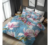Emperor Duvet Cover Set Magnolia Bedding - 3 Piece with 2 Pillowcases, Pink Floral Printed Design, for Bedroom Decor, Soft Brushed Microfiber, Zip Fastening - QD341