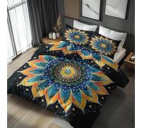 Emperor Duvet Cover Set Mandala Bedding - 3 Piece with 2 Pillowcases, Geometric Blue Floral Printed Design, for Bedroom Decor, Soft Brushed Microfiber, Zip Fastening - WA066