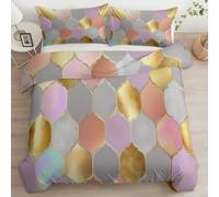 Emperor Duvet Cover Set Morocco Geometric Gold Foil Pattern 3D printed Bedding Set Soft Brushed Microfiber Polyester, Color Reversible Breathable Soft Bedding for Boys and Girls, All Season