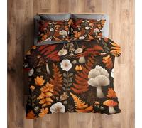 Emperor Duvet Cover Set Mushroom Bedding - 3 Piece with 2 Pillowcases, Floral Leaf Botanical Printed Design, for Bedroom Decor, Soft Brushed Microfiber, Zip Fastening [N1169]