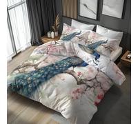 Emperor Duvet Cover Set Peacock Bedding - 3 Piece with 2 Pillowcases, Pink Floral Printed Design, for Bedroom Decor, Soft Brushed Microfiber, Zip Fastening - QHD583