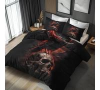 Emperor Duvet Cover Set Red Black Skull - Gothic Raven Bedding 3 Piece with 2 Pillow Cases - Reversible Design & Bedroom Decor - Soft Microfibre Quilt Cover with Zip D8p53