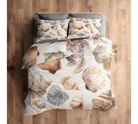 Emperor Duvet Cover Set Seashells Bedding - 3 Piece with 2 Pillowcases, Coastal Beach Ocean Printed Design, for Bedroom Decor, Soft Brushed Microfiber, Zip Fastening - ON623
