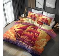 Emperor Duvet Cover Set Ship Bedding - 3 Piece with 2 Pillowcases, Sailing Navigation Printed Design, for Bedroom Decor, Soft Brushed Microfiber, Zip Fastening - QD315