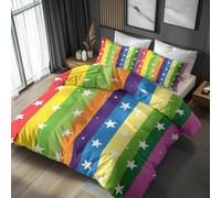 Emperor Duvet Cover Set Stripes Bedding - 3 Piece with 2 Pillowcases, Rainbow Stars Printed Design, for Bedroom Decor, Soft Brushed Microfiber, Zip Fastening - AZB326
