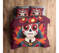 Emperor Duvet Cover Set, Sugar Skull Bedding 3 Piece - Mexican Day of The Dead Pattern, Soft Hypoallergenic Microfibre Quilt Cover, 2 Pillowcases, with Zip, Bedroom Decor AC774