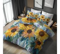 Emperor Duvet Cover Set Sunflower Bedding - 3 Piece with 2 Pillowcases, Yellow Floral Printed Design, for Bedroom Decor, Soft Brushed Microfiber, Zip Fastening - QD326
