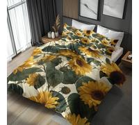Emperor Duvet Cover Set Sunflower Bedding - 3 Piece with 2 Pillowcases, Yellow Floral Printed Design, for Bedroom Decor, Soft Brushed Microfiber, Zip Fastening - OC071