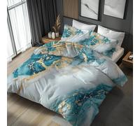 Emperor Duvet Cover Set Teal Marble - Abstract Stone Bedding 3 Piece with 2 Pillow Cases - Reversible Design & Bedroom Decor - Soft Microfibre Quilt Cover with Zip N&-4076
