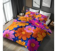 Emperor Duvet Cover Set Tropical Floral - Pink Orange Boho Bedding 3 Piece with 2 Pillow Cases - Reversible Design & Bedroom Decor - Soft Microfibre Quilt Cover with Zip N&-3944
