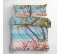 Emperor Duvet Cover Set, Tropical Starfish Bedding 3 Piece - Palm Trees Beach Floral Pattern, Soft Hypoallergenic Microfibre Quilt Cover, 2 Pillowcases, with Zip, Bedroom Decor AE4759