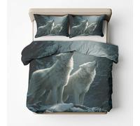 Emperor Duvet Cover Set, Wolf Bedding 3 Piece - Forest Howling Wolves Pattern, Soft Hypoallergenic Microfibre Quilt Cover, 2 Pillowcases, with Zip, Bedroom Decor AD109